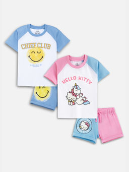 Napchief - Girls Hello Kitty and Smiley World T-shirts & Shorts (Pack of 2)