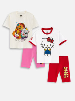 Napchief - Girls Hello Kitty and Pups T-shirts & Shorts (Pack of 2)