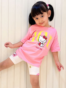 Napchief - Girls Pink Hello Kitty Cycling T-shirt & Shorts