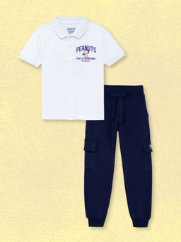 Napchief - Kids White Snoopy Polo T-shirt & Joggers
