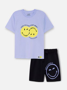 Napchief - Kids Lavender Chief Club Cool As Ever Smileyworld T-shirt & Shorts