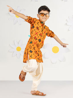 Vastramay - Rayon Yellow Full Sleeves Patola Printed Kurta & Patiala