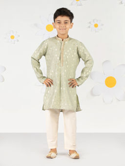 Vastramay - Silk Blend Woven Green Ethnic Motifs Kurta & Pyjama