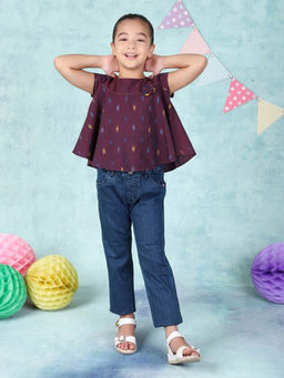 Fabindia - Girls Purple Woven Tops