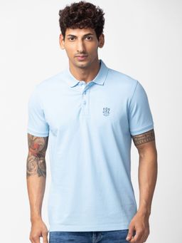 Spykar - Blue Polo Collar Half Sleeves Cotton Blend T-Shirt For Men