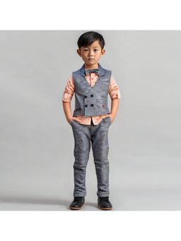BAD BOYS - Grey Wedding Ready Wonder Shirt, Waistcoat, Pant & Bow (Set of 4)