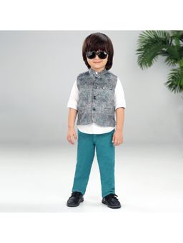 BAD BOYS - Blue Little Wonder Embellished Shirt, Waistcoat & Pant (Set of 3)