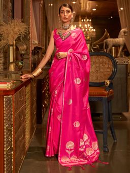 Akhilam - Womens Silk Blend Pink Woven Designer Saree with Unstitched Blouse