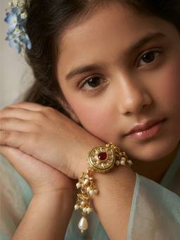 Choko - Gold Plated Pearl Embellished Red Stone Bracelet (3-12 Years)