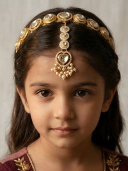 Choko - Gold Plated Pearl Embellished Hairband & Maang Tikka (Pack Of 2) (3-12 Years)