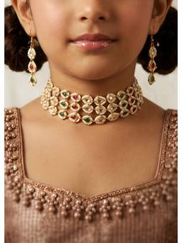 Choko - Girls Multicolour Kundan Pearl Jewellery Set (3-12 Years)