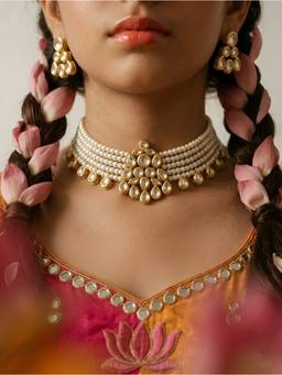 Choko - Girls Gold Tone White Pearl Kundan Jewellery Set (3-12 Years)