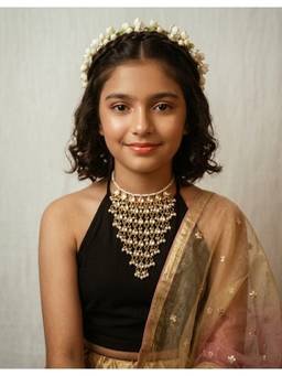 Choko - Girls Pearl Studded Multi Strand Gold Plated Necklace (3-12 Years)