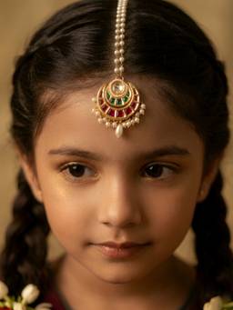 Choko - Gold Plated Pearl Stone Circular Maang Tikka (3-12 Years)