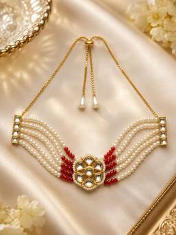 Choko - Gold Plated Pearl & Red Beaded Multi Strand Bracelet (3-12 Years)