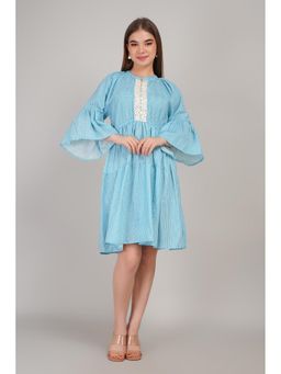 GORA GLAMA - Blue Printed A-Line Dress