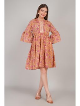 GORA GLAMA - Peach Printed A-Line Dress
