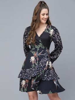 Mafadeny - Black Floral Regular Dress