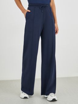 Styli - Women Blue Solid Mid-Rise Straight Leg Trackpant