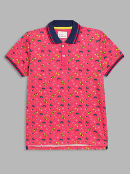 Blue Giraffe - Boys Pink Printed Polo T-shirt