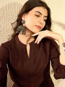 Vaamsi - Women Brown Polyester Solid Regular Tunic