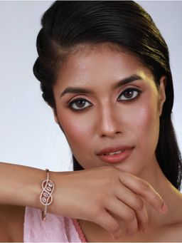 Aatmana - Rose Gold Plated White AD Studded Handcrafted Infinity Shaped Bangle Style Bracelet