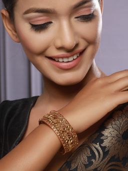 Aatmana - Gold Toned & Red Handcrafted Gold Plated Bangle Style Bracelet