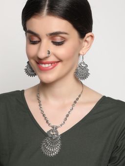 Aatmana - German Silver Oxidised Peacock Jewellery Set