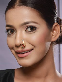 Aatmana - Set of 4 Gold Plated Stone Studded & Pearl Beaded Marathi Nose Pin
