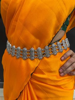 Digital Dress Room - Banjara Kamarbandh Bohemian Oxidized Silver Flower Design Waist Belt