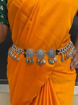 Digital Dress Room - Banjara Kamarbandh Bohemian Oxidized Silver Coin/Flower Waist Belt
