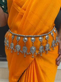 Digital Dress Room - Banjara Kamarbandh Bohemian Oxidized Silver Drop Design and Ghungroo Waist Belt