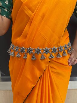 Digital Dress Room - Banjara Kamarbandh Bohemian Silver Flower/Jhumka/Ghungroo Design Waist Belt
