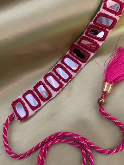 Digital Dress Room - Banjara Kamarbandh Fabric Pink Color Mirror Work Waist Belt