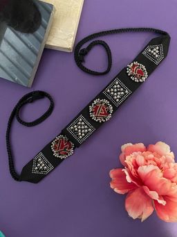 Digital Dress Room - Banjara Kamarbandh Black Fabric Silver Bead Work Waist Belt