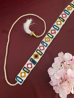 Digital Dress Room - Banjara Kamarbandh White Fabric Square Rectangle Mirror Work Waist Belt