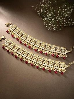 I Jewels - Gold Plated Bridal Kundan Pearl Anklets/Payal