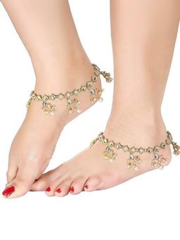 I Jewels - Gold Plated Traditional Kundan Payal Anklets