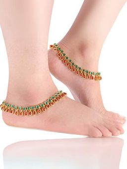 I Jewels - Traditional Gold Plated Kundan Payal Anklets Jewellery