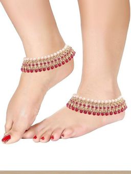 I Jewels - Traditional Alloy Gold Plated Kundan Pearl Payal Anklet
