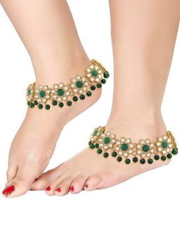 I Jewels - Traditional Gold Plated Kundan and Pearls Anklets Payal