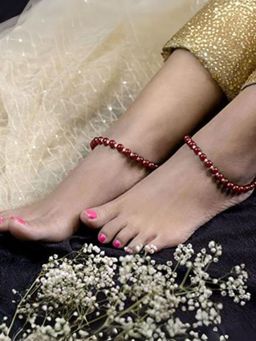 I Jewels - Adjustable Pearl Beads Payal Anklets Jewellery