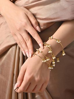 Fida - Set Of 6 Gold-Plated White Pearl Drops Bangles(2.8) (Set of 6)