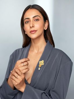 Accessher - Gold Plated Traditional Semi Precious Stones Studded Antique Floral Brooch