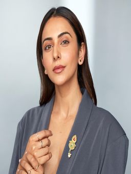 Accessher - Gold Plated Semi Precious Red and Green Stones Studded Unisex Brooch