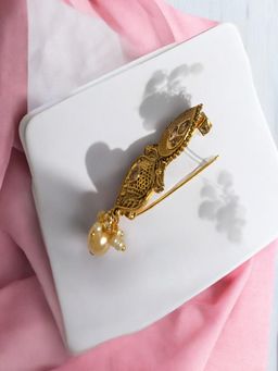 Accessher - Gold Plated Semi Precious Stones Studded Ethnic Unisex Brooch