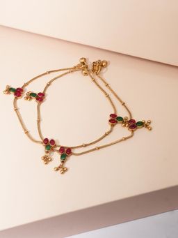 Niscka - Ethnic 18K Gold-Plated Ruby and Emerald Payal (Set of 2)