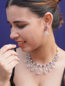 Niscka - Classy American Diamond Silver Rhodium-Plated Purple Earring Set (Set of 3)