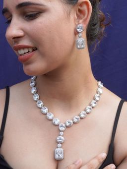 Niscka - Rhodium-Plated White American Diamond Cz Jewelry Set (Set of 3)