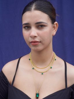 Niscka - Fancy Multi-Layer Emerald Green Chain Necklace